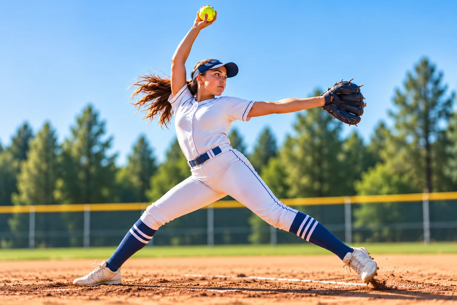 Fastpitch softball pitcher on the field
